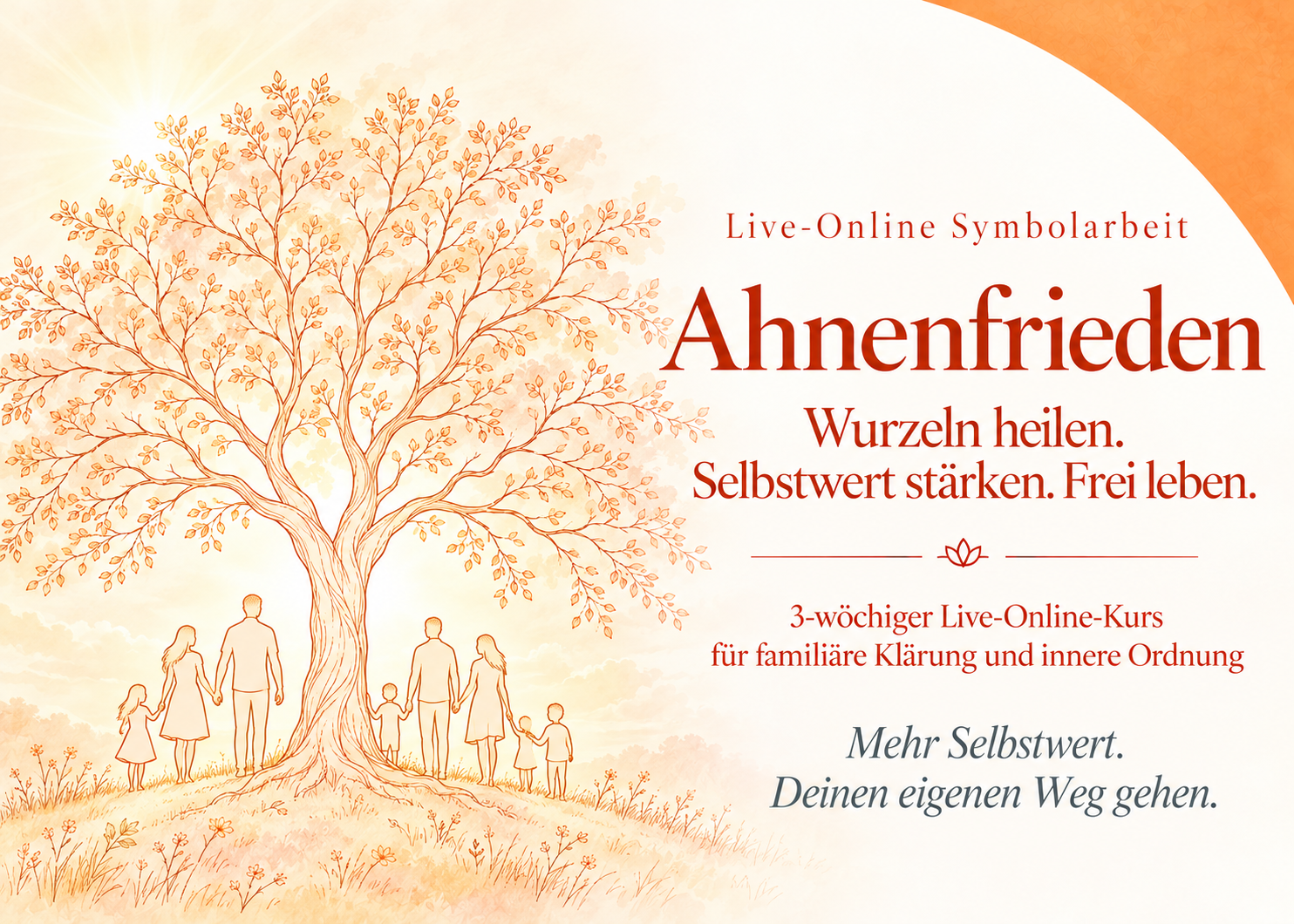 Heller Ahnenfrieden-Flyer mit filigranem Familienbaum